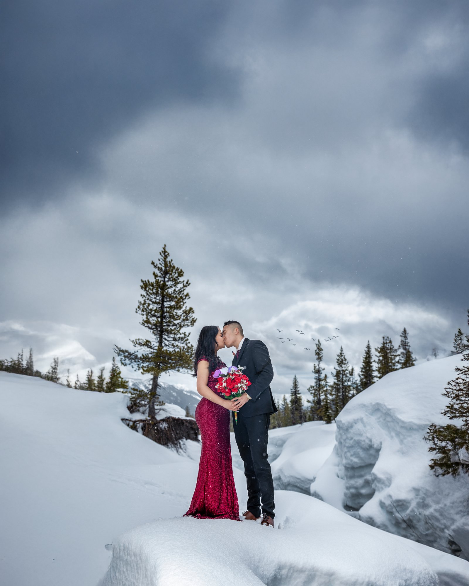 Bride and groom sharing a quiet moment on wedding day